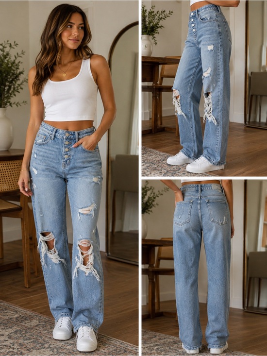 Vervet Denim - Button-Fly Light Blue Straight Leg Women’s Jeans